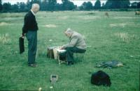 Professor Palmer using the resistivity meter, 1956. (Photographer: Unknown)