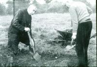 Professors Palmer and Tratman digging the entrance, 1956. (Photographer: Unknown)