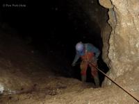 Descending from the top of the shaft, 60 m drop below, 2013. (Photographer: A. Atkinson)